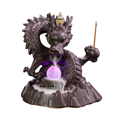Ceramic Chinese Dragon Backflow Incense Burner Creative Led Light Backflow Sandalwood Incense Burner Home Accessories Ornaments