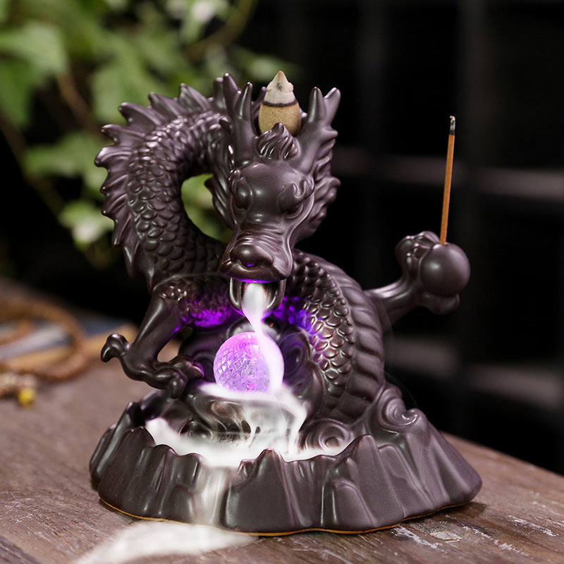 Ceramic Chinese Dragon Backflow Incense Burner Creative Led Light Backflow Sandalwood Incense Burner Home Accessories Ornaments