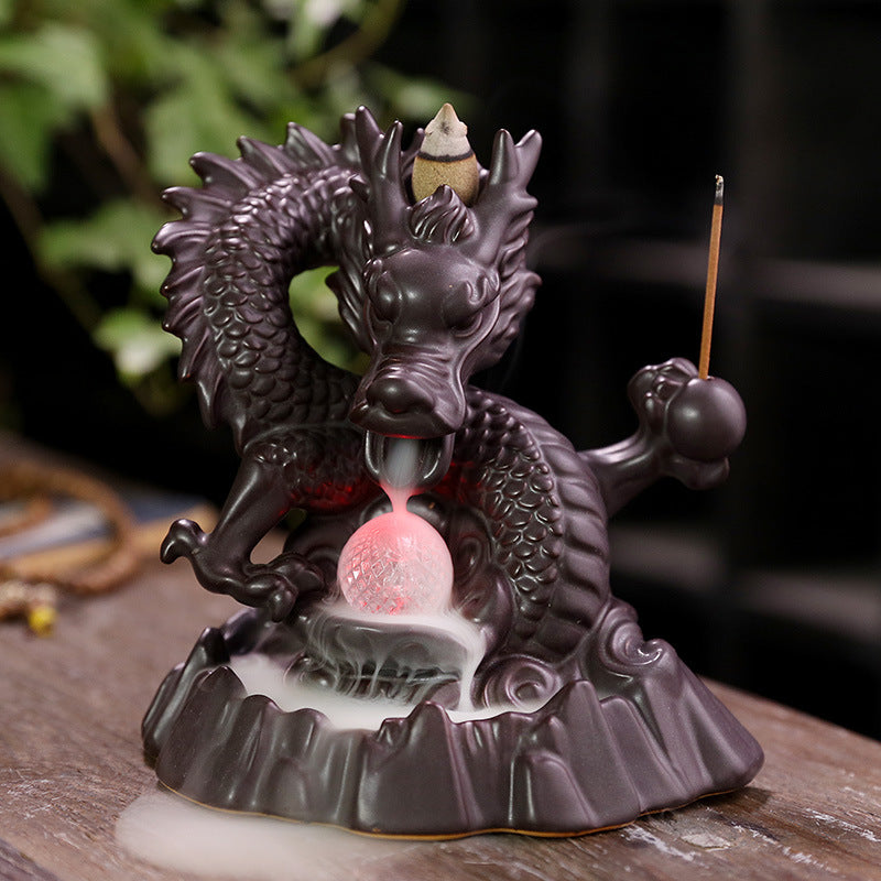 Ceramic Chinese Dragon Backflow Incense Burner Creative Led Light Backflow Sandalwood Incense Burner Home Accessories Ornaments