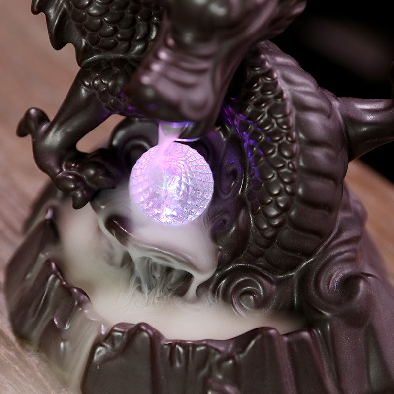 Ceramic Chinese Dragon Backflow Incense Burner Creative Led Light Backflow Sandalwood Incense Burner Home Accessories Ornaments