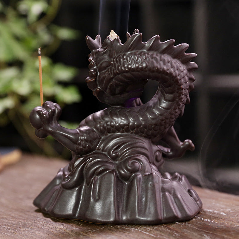 Ceramic Chinese Dragon Backflow Incense Burner Creative Led Light Backflow Sandalwood Incense Burner Home Accessories Ornaments