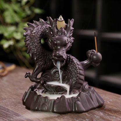 Ceramic Chinese Dragon Backflow Incense Burner Creative Led Light Backflow Sandalwood Incense Burner Home Accessories Ornaments
